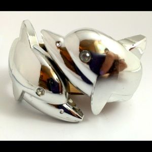 Metallic Silver dolphin fashion hinged bangle bracelet sea swimming mermaid